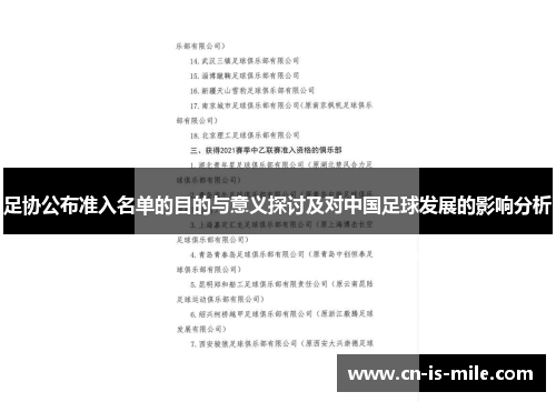 足协公布准入名单的目的与意义探讨及对中国足球发展的影响分析